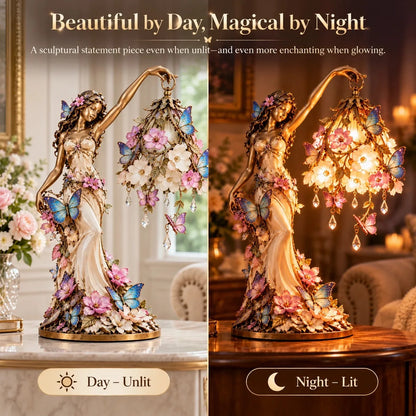 🦋 Butterfly Lady Accent Lamp – Elegant Floral Goddess Light with Crystal Drops