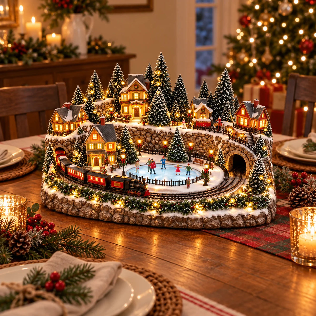 🔥 Last Day 49% Off 🔥 Animated Holiday Train & Ice Rink Scene ✨