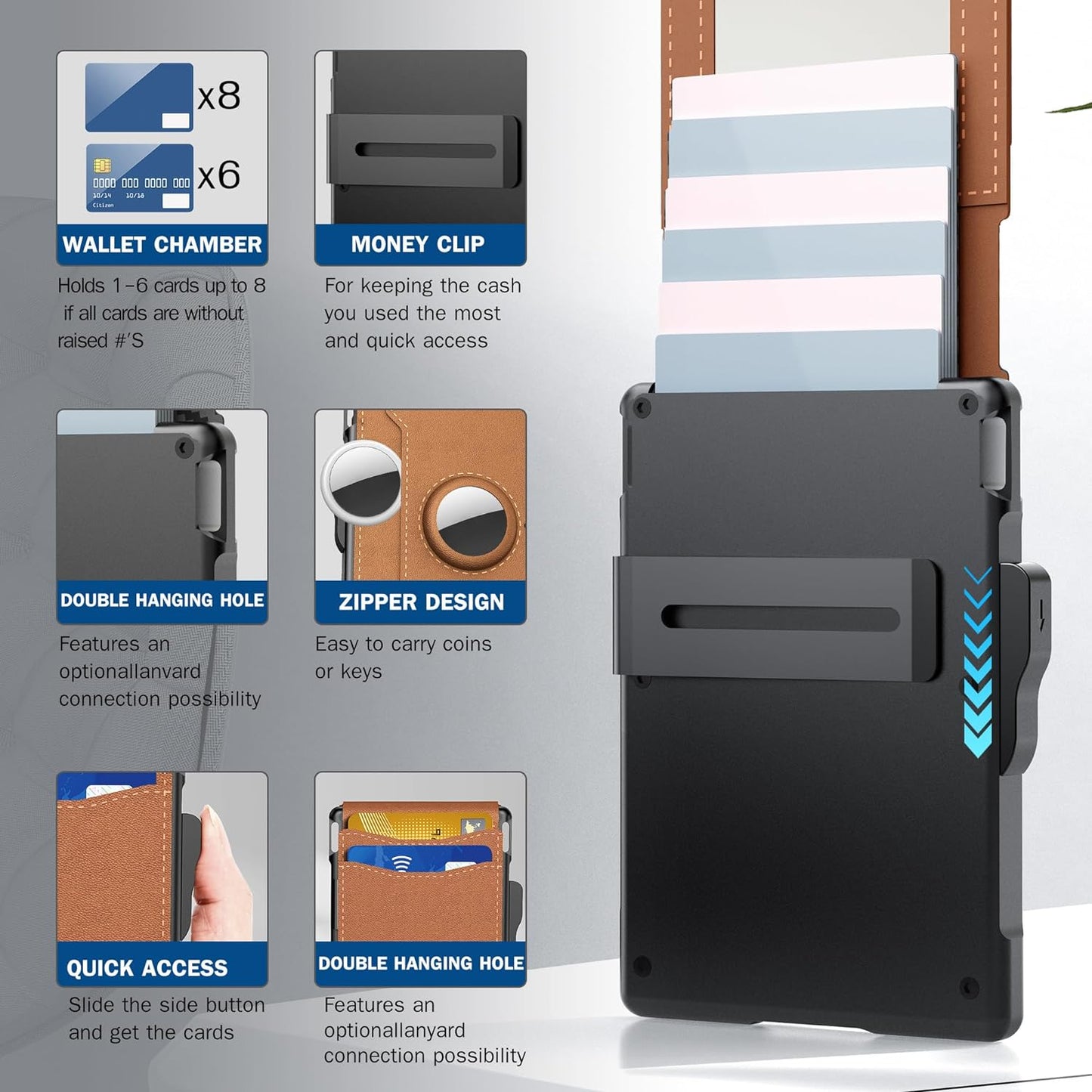 ✨Wallet - With Pop Up Aluminum Case Money Clip Slim Leather Slots Credit Card Holder Wallet