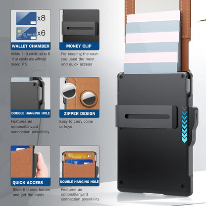 ✨Wallet - With Pop Up Aluminum Case Money Clip Slim Leather Slots Credit Card Holder Wallet