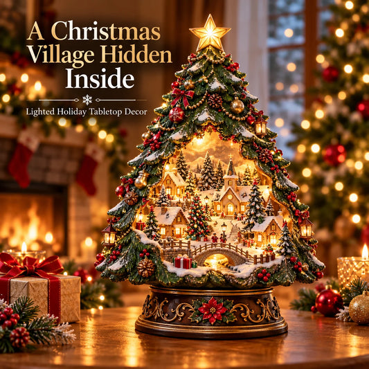 🎄✨ Christmas Tree Keeper – Hidden Village Lighted Tabletop Decor