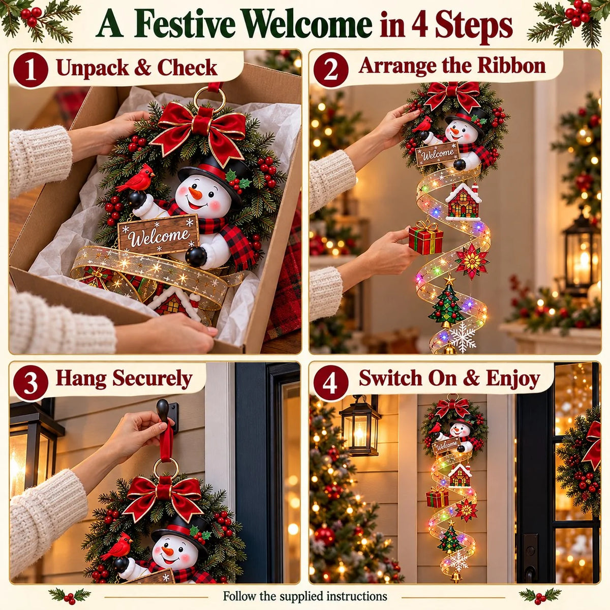 🎄 Let the Holidays Shine Through | Stained-Glass Door Decor