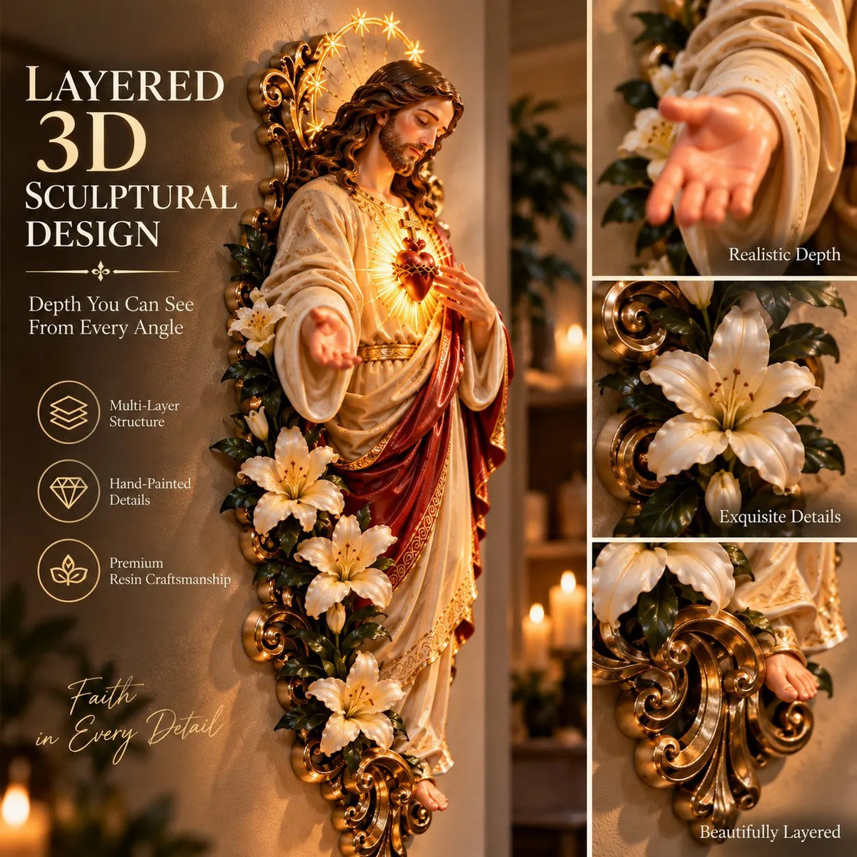 🕊️ Sacred Heart Of Jesus Lighted Wall Decor