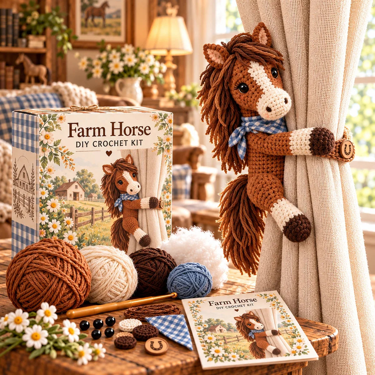 🐮 DIY Crochet Farm Animal Curtain Tieback Kits