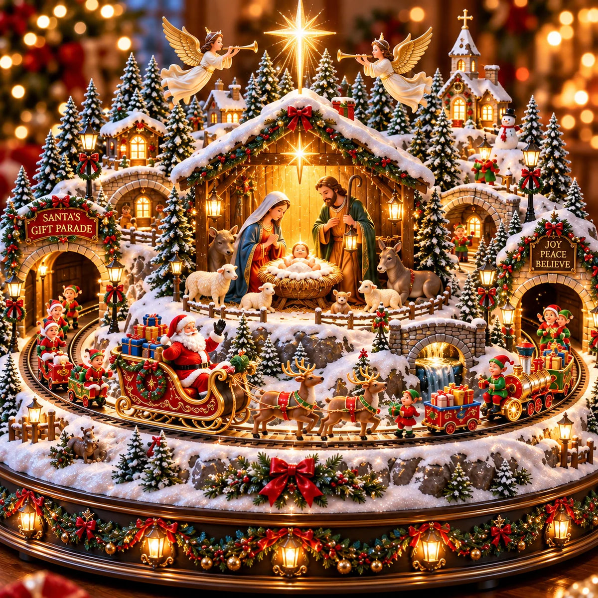 Nativity Scene & Santa’s Christmas Gift Parade ✝️🎅 – Lighted Holiday Village with a Touch of Christmas Magic ✨🎄