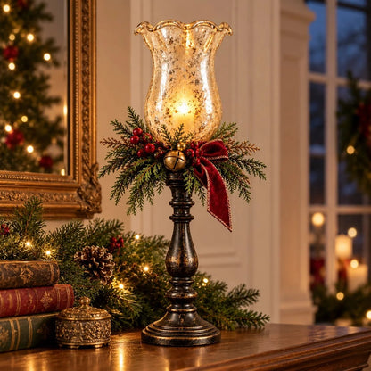 🎄🕯️🍒Vintage Mercury Glass Christmas Candle Lamp🌙