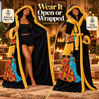 🔥African Queen Heated Plush Robe 👑 Ultra-Soft Hooded Design with Adjustable Heat