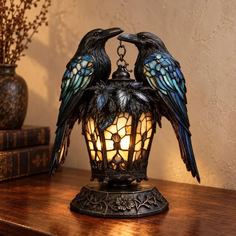 Gothic Stained-glass Raven Lantern