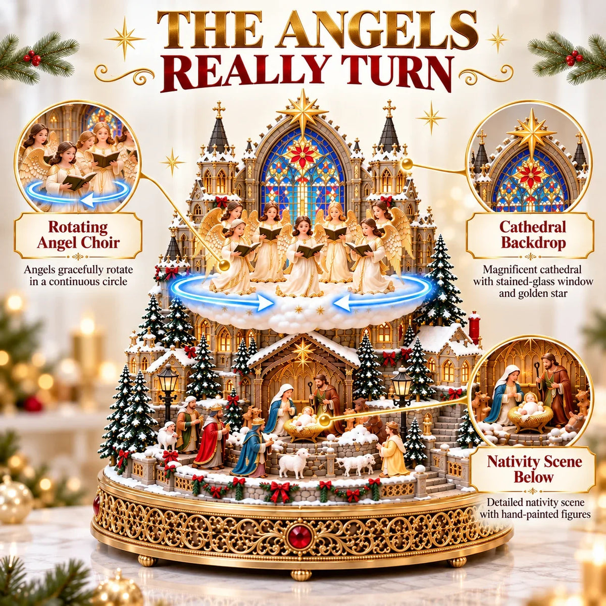 🎄✝️ Bethlehem Angel Choir | Lighted Rotating Nativity Village