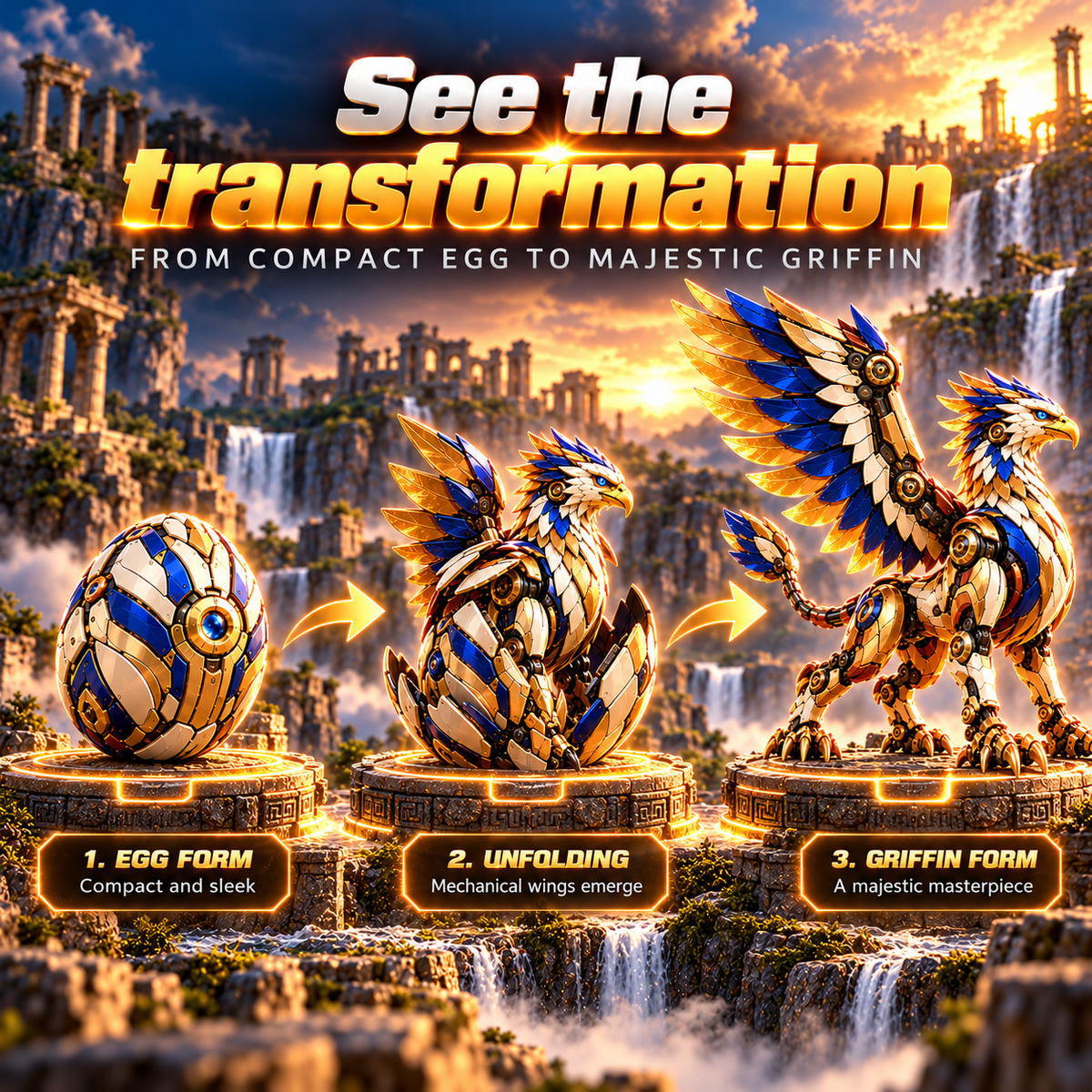 🦅 2-in-1 Transforming Mechanical Griffin Egg – Winged Fantasy Figure