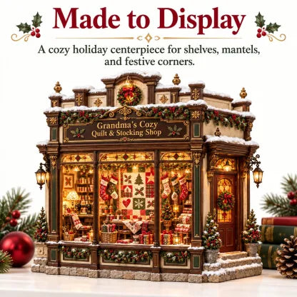 🧵 Grandma’s Cozy Quilt Shop DIY Kit 🎄 | Light-Up Christmas Miniature | Build Your Own Holiday Tradition