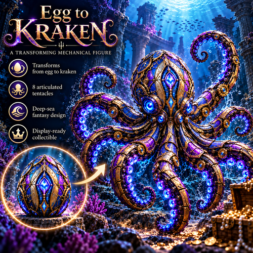 🐙 2-in-1 Transforming Mechanical Kraken Egg – Deep-Sea Guardian Figure