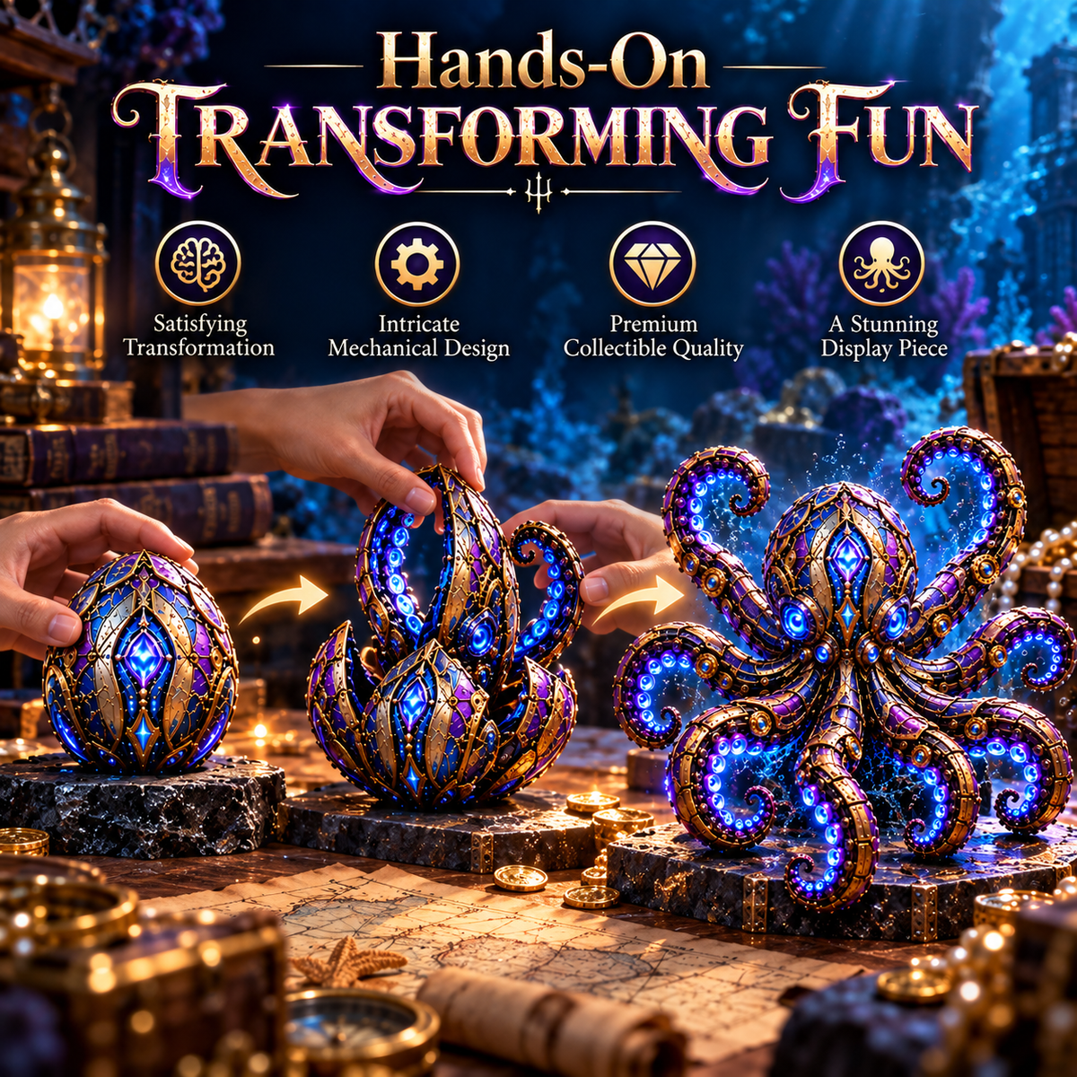 🐙 2-in-1 Transforming Mechanical Kraken Egg – Deep-Sea Guardian Figure
