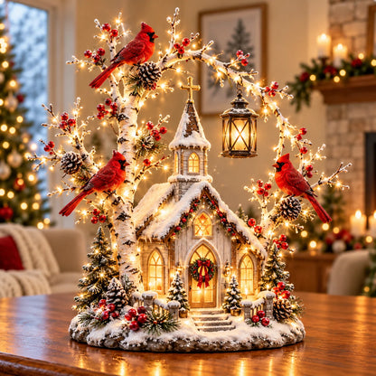🐦⛪✨ Cardinal Chapel Lantern Tree™ – Lighted Winter Church Christmas Decor