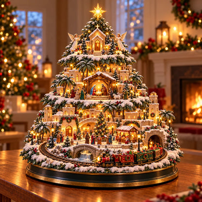 🎄 Lighted 3-Tier Christmas Village Tree – Magical Holiday Tabletop Decor