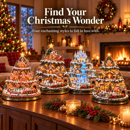 🎄 Lighted 3-Tier Christmas Village Tree – Magical Holiday Tabletop Decor