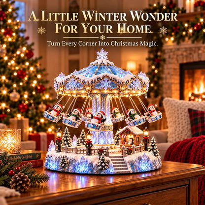 🐧 Penguin Winter Swing Carnival – Light-Up Rotating Christmas Village Decor