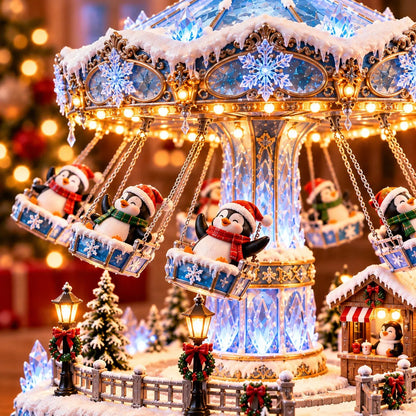 🐧 Penguin Winter Swing Carnival – Light-Up Rotating Christmas Village Decor