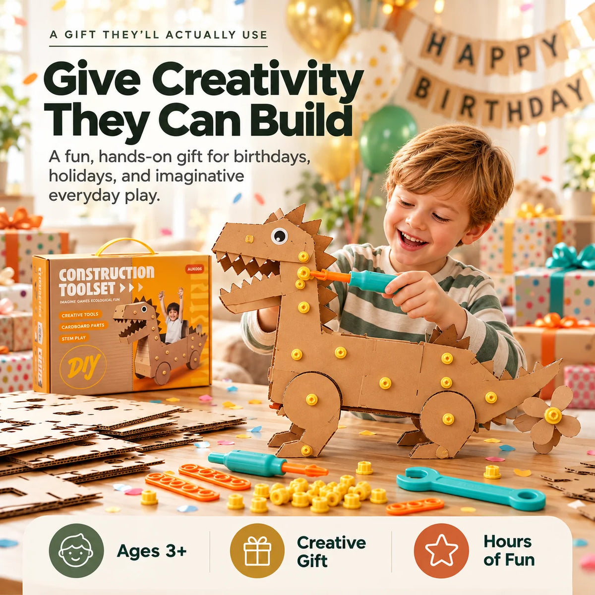 🛠️✨ Kids' DIY Cardboard Building Tool Kit – Creative Construction & Reusable Connectors