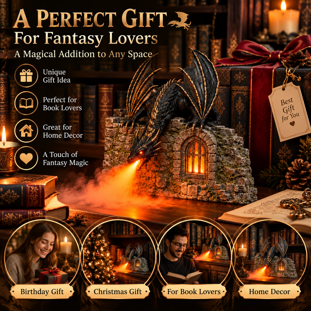 🐉🔥 Drachen-Luftbefeuchter mit Flammeneffekt –Fantasy Magic for Your Reading Nook 🔥