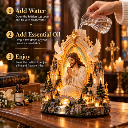 ✝️✨ Sacred Serenity™ – Lighted Jesus Prayer Aroma Diffuser with Gentle Mist | A Beautiful Gift of Faith & Peace ❤️