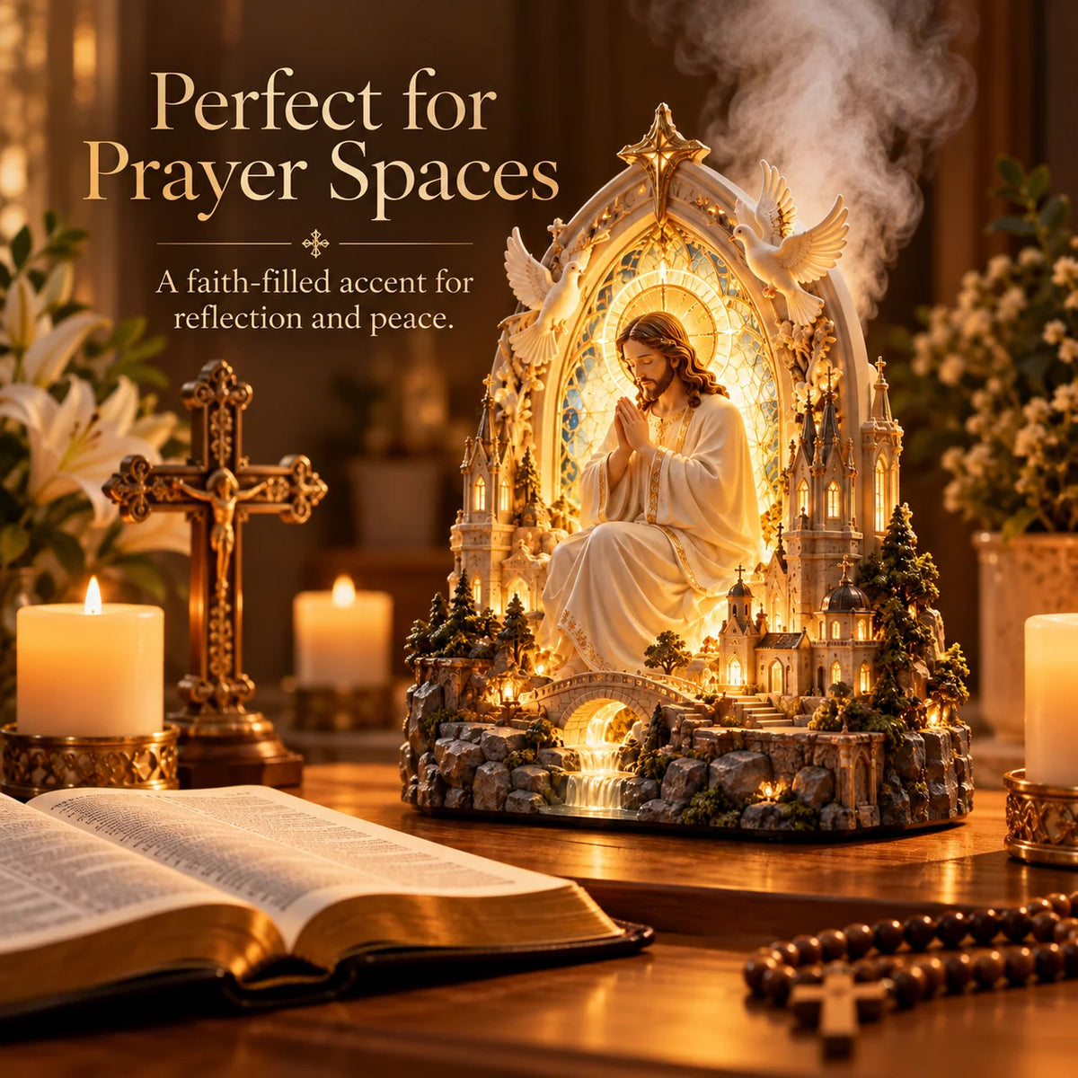 ✝️✨ Sacred Serenity™ – Lighted Jesus Prayer Aroma Diffuser with Gentle Mist | A Beautiful Gift of Faith & Peace ❤️
