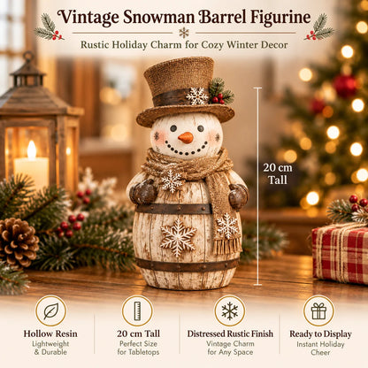 ☃️🎄 Frosted Barrel Snowman™ | Vintage Christmas Figurine