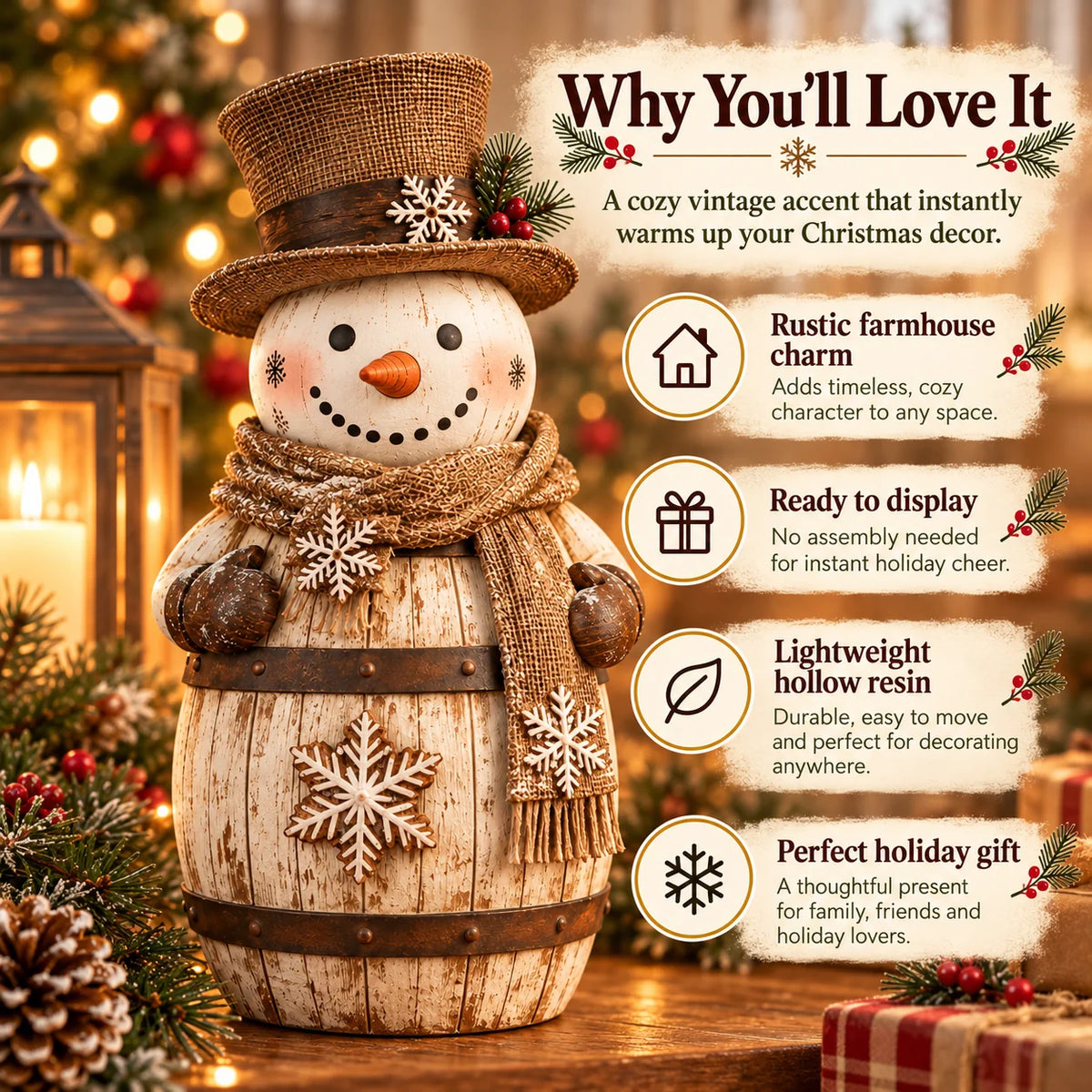 ☃️🎄 Frosted Barrel Snowman™ | Vintage Christmas Figurine