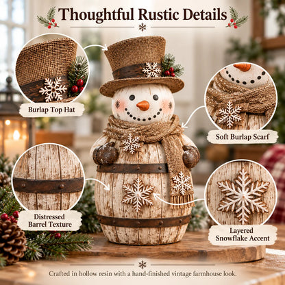 ☃️🎄 Frosted Barrel Snowman™ | Vintage Christmas Figurine