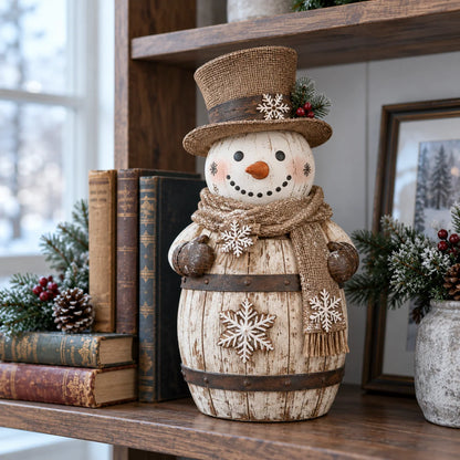☃️🎄 Frosted Barrel Snowman™ | Vintage Christmas Figurine
