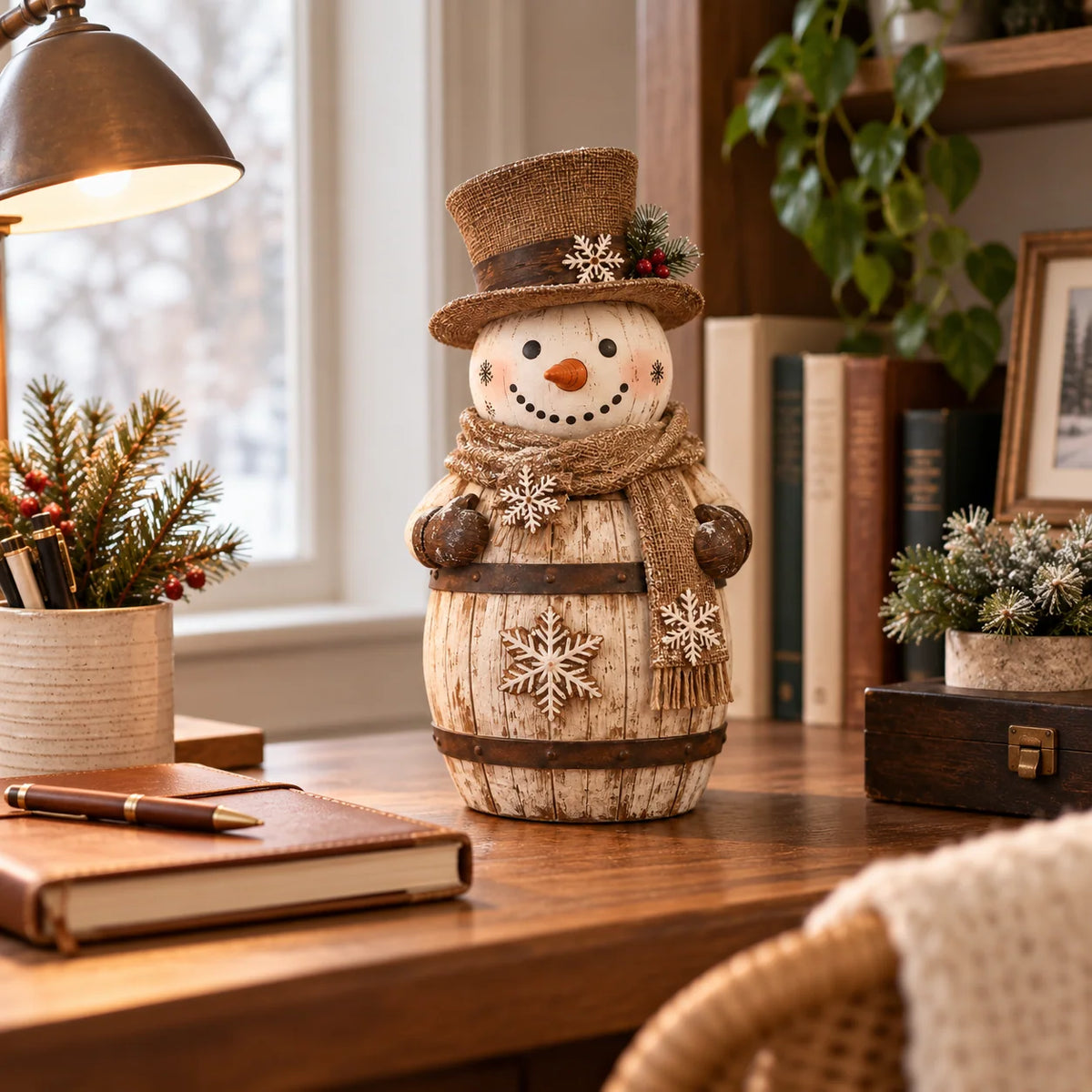 ☃️🎄 Frosted Barrel Snowman™ | Vintage Christmas Figurine