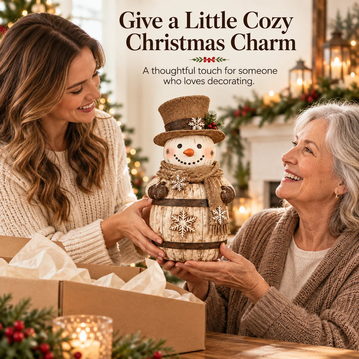 ☃️🎄 Frosted Barrel Snowman™ | Vintage Christmas Figurine