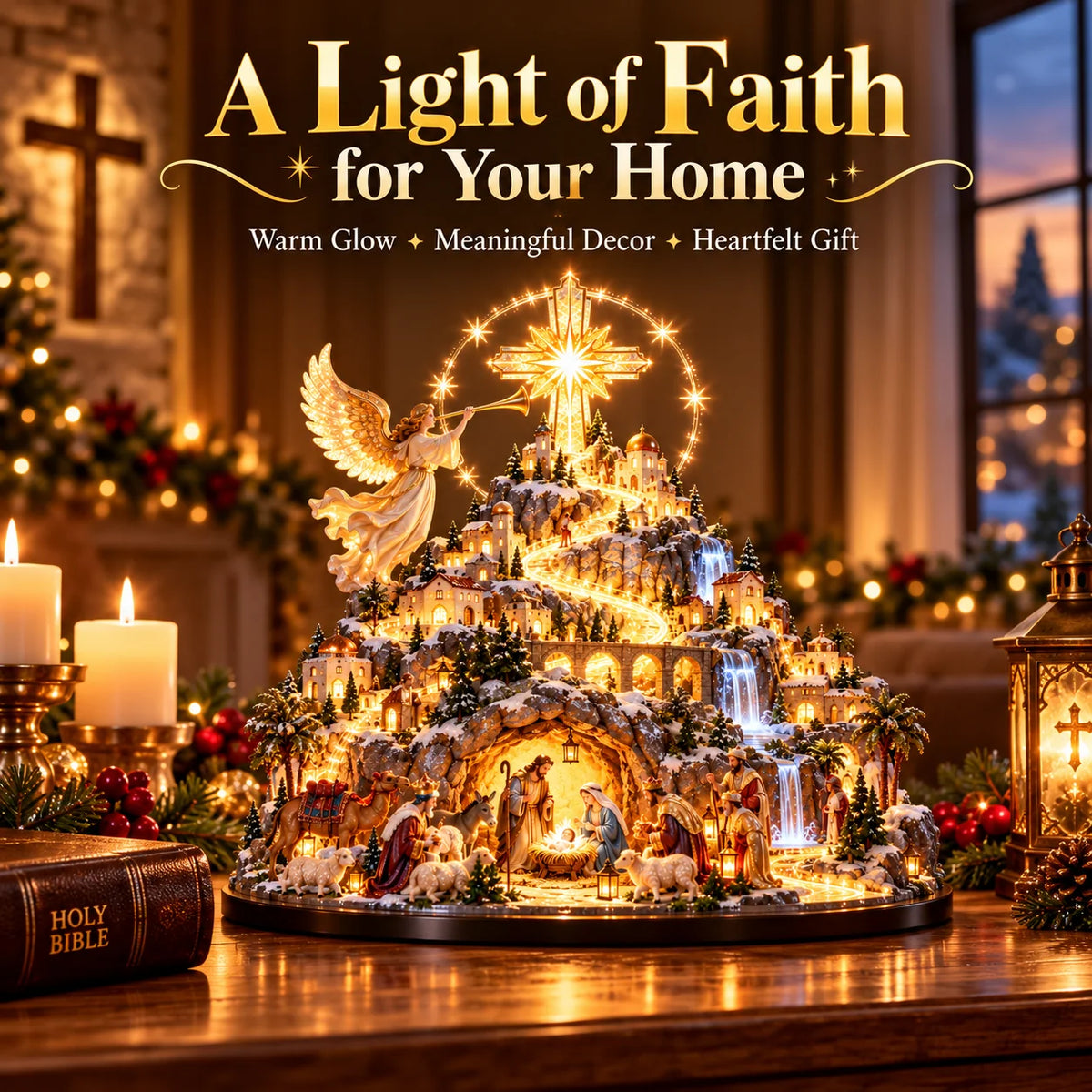 ✨ Where Bethlehem Glows | Illuminated Nativity Mountain Scene