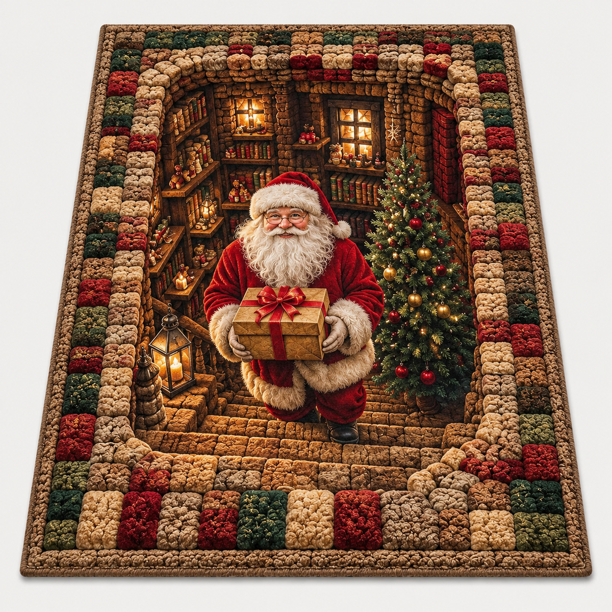 🎄 Christmas Holiday Optical Illusion Area Rug, Festive Winter Non-Slip Carpet for Living Room Decor ❄️