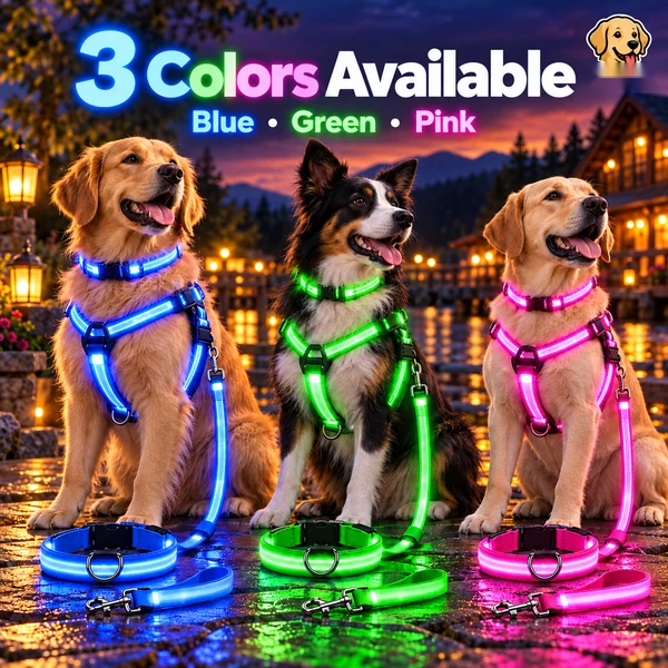 🐾 LED Light-Up Dog Harness & Leash Set – High-Visibility Gear for Night Walks 🌙