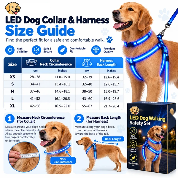 🐾 LED Light-Up Dog Harness & Leash Set – High-Visibility Gear for Night Walks 🌙