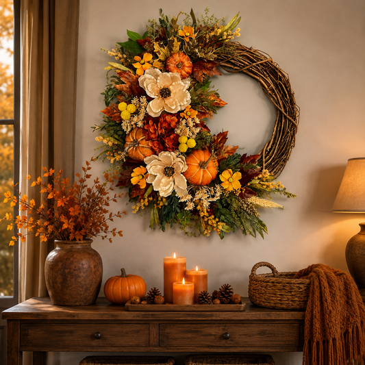 🎃🍂 Fall Wreath for Front Door – Pumpkin, Sunflower & Autumn Floral Harvest Decor