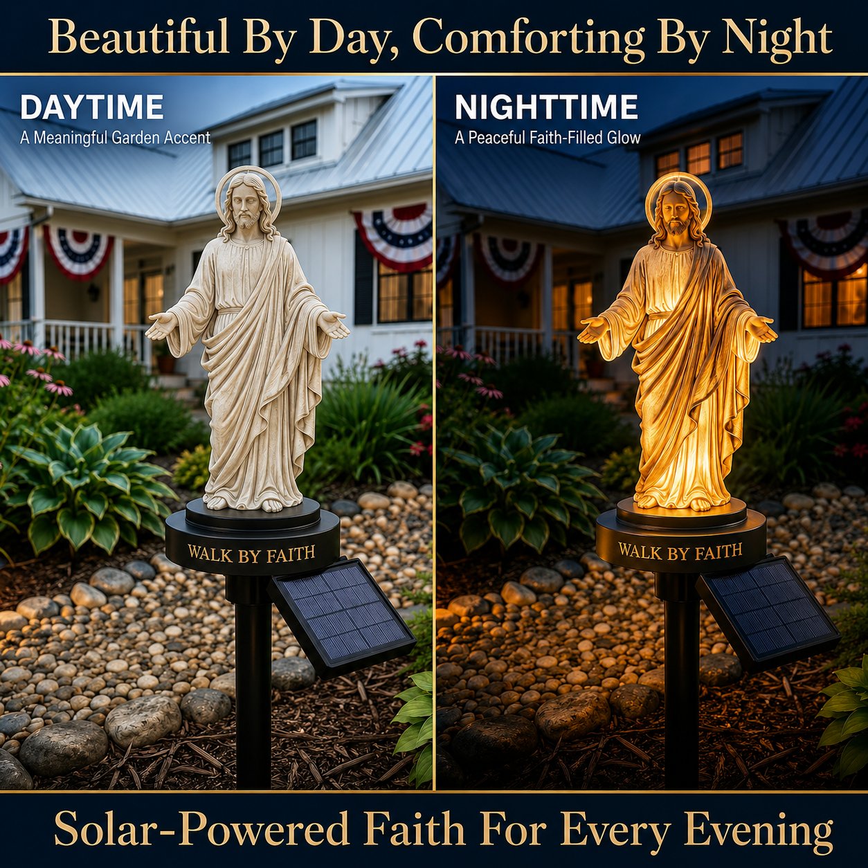 ✝️ Walk by Faith Solar Jesus Garden Light | Automatic Warm Halo Glow, Weather-Resistant Ground Stake & No-Wiring Outdoor Faith Decor ✨