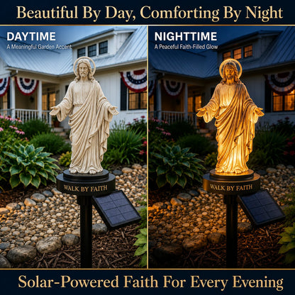 ✝️ Walk by Faith Solar Jesus Garden Light | Automatic Warm Halo Glow, Weather-Resistant Ground Stake & No-Wiring Outdoor Faith Decor ✨