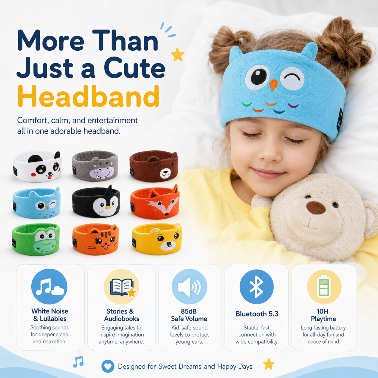🐻 Kids Calming Cartoon Bluetooth Headband | Stop Tantrums, Soothe Fussy Kids & Give Parents Peace & Quiet