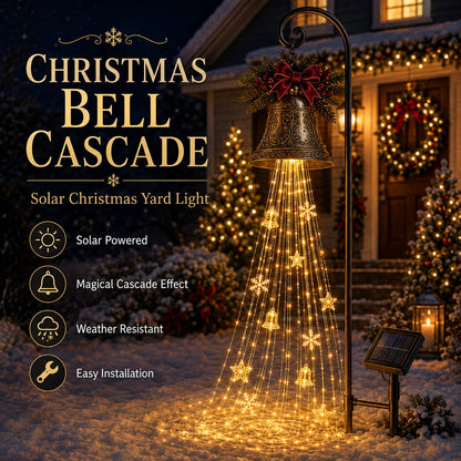 🔔 Christmas Bell Cascade Solar Yard Light — A Golden Waterfall of Light Pouring from a Vintage Bell | Solar-Powered, Zero Wiring, Auto Dusk-to-Dawn Glow | Star & Snowflake Cascade for Walkway, Porch & Garden