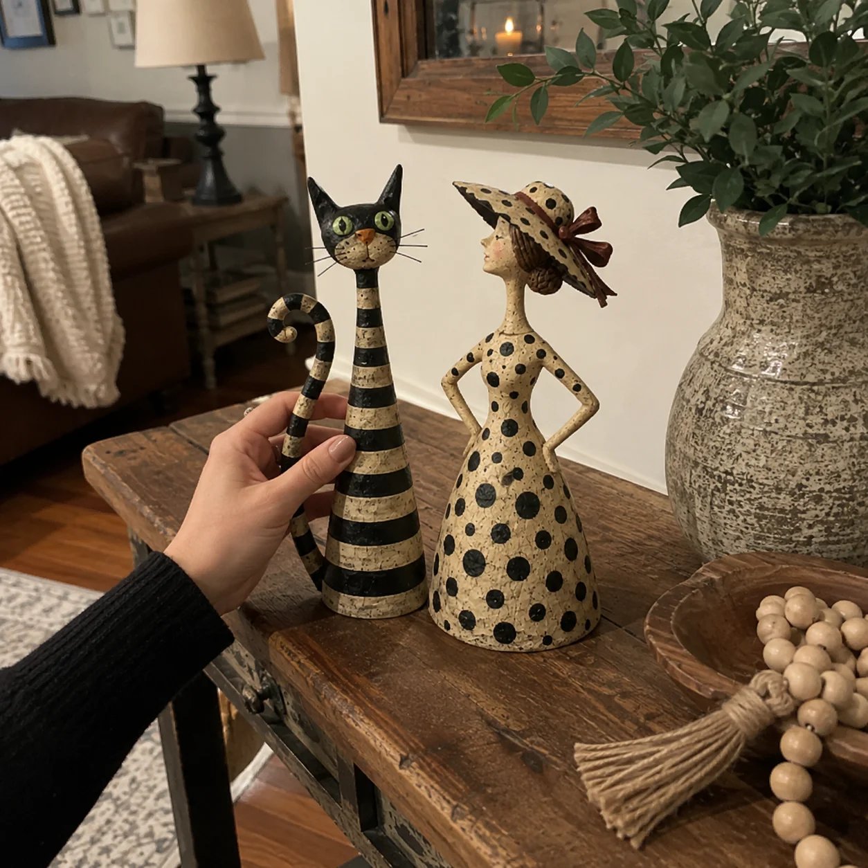Vintage Cat & Lady Sculptures
