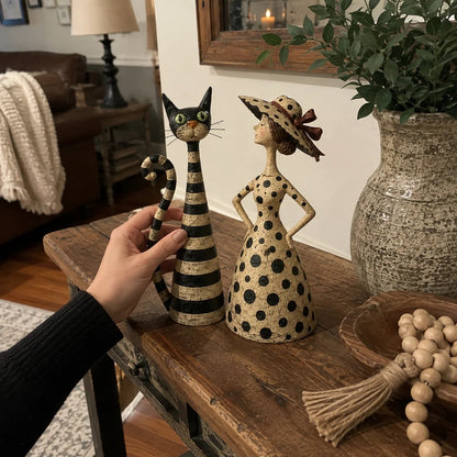 Vintage Cat & Lady Sculptures