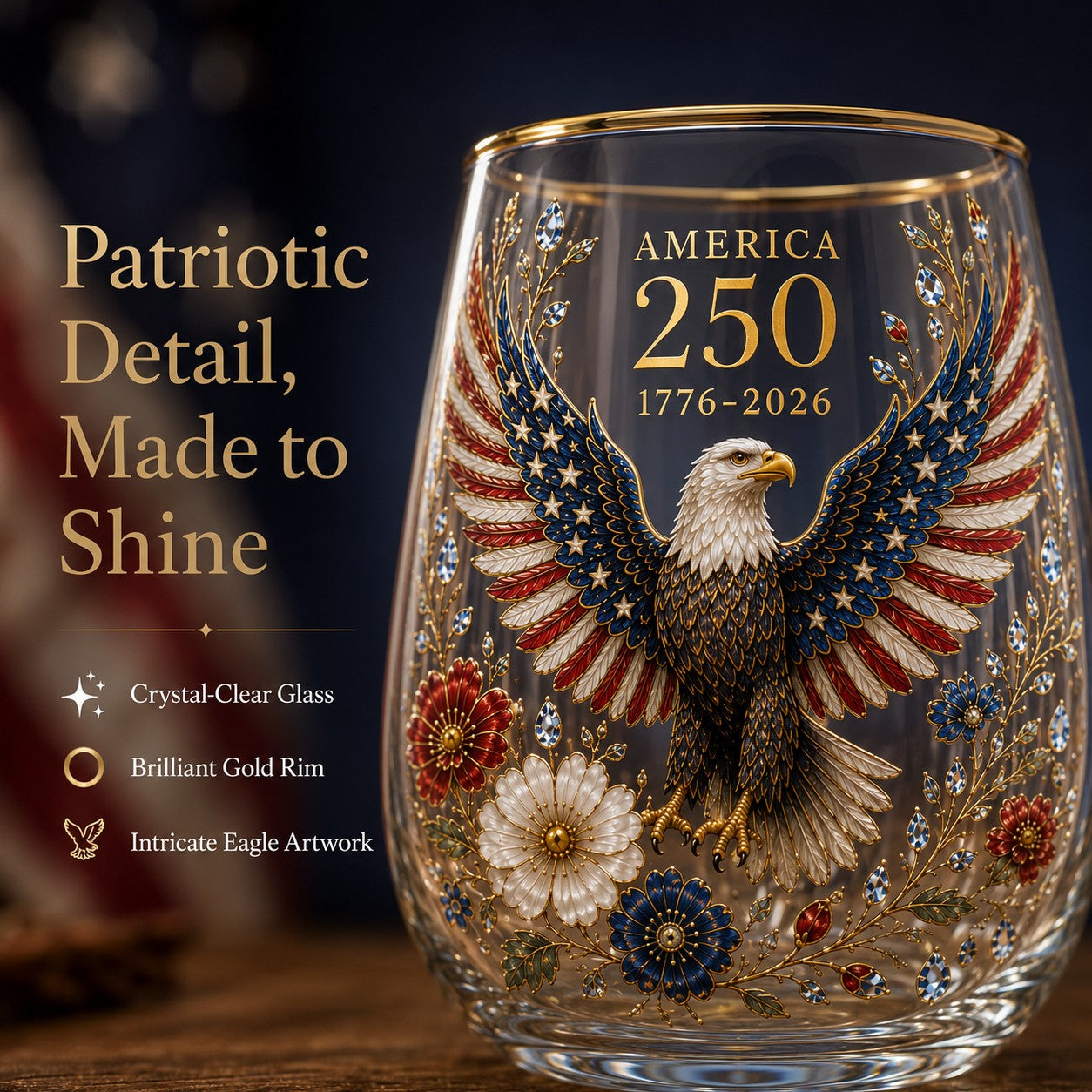 America 250th Anniversary Eagle Glass Tumbler