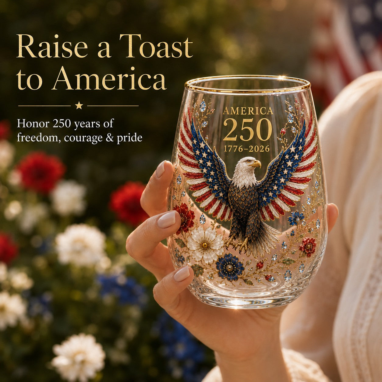 America 250th Anniversary Eagle Glass Tumbler