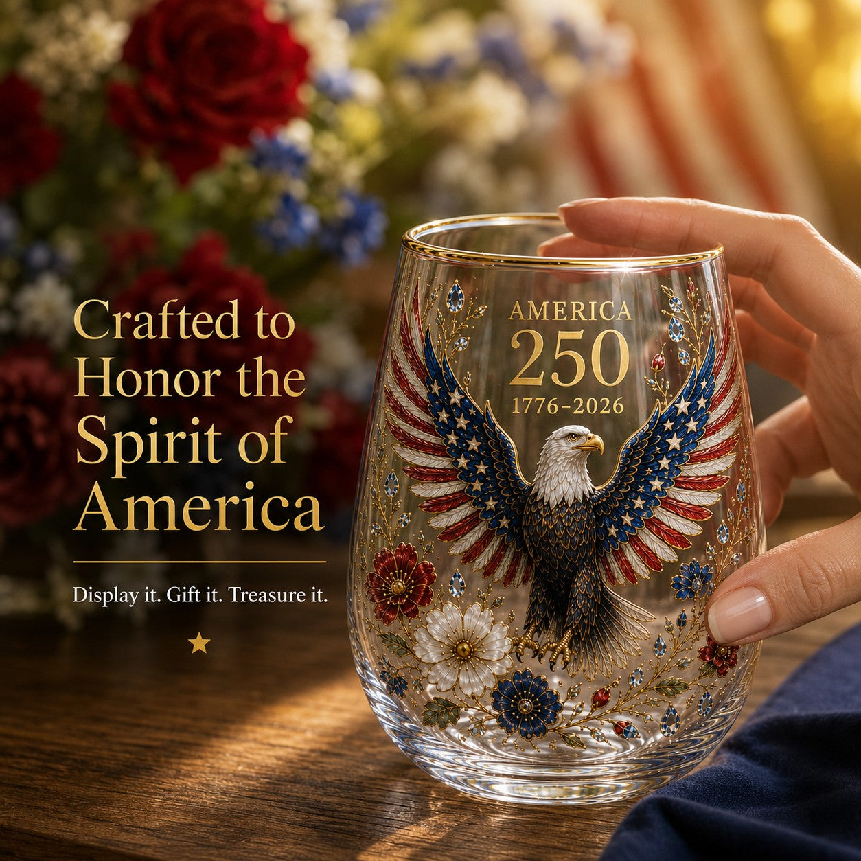 America 250th Anniversary Eagle Glass Tumbler