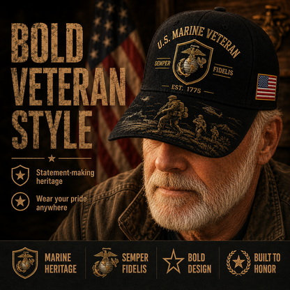 U.S. Marine Veteran Semper Fidelis Commemorative embroidered Cap 🎁 Free Honor Coin With Every Cap Purchase