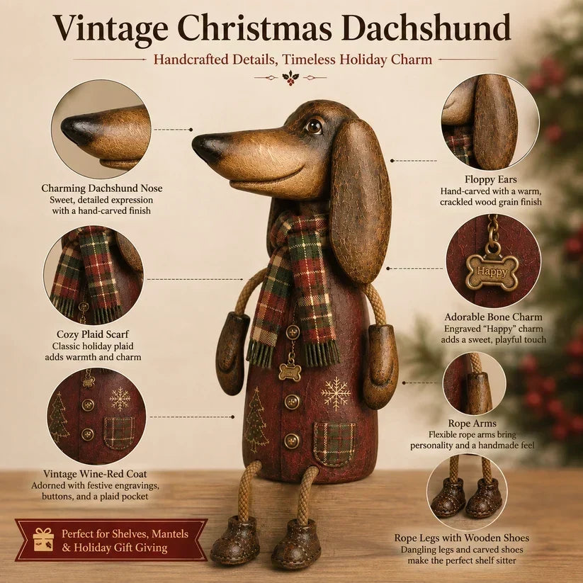 🎄 Vintage Christmas Dachshund Shelf Sitter | Festive Dog Decor