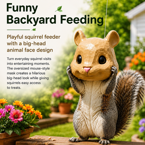 🐿️✨Funny Big-Head Squirrel Feeder – Turn Every Backyard Visit Into a Laugh🌿