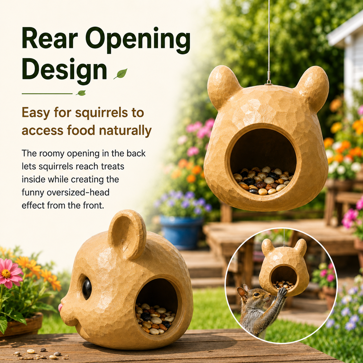 🐿️✨Funny Big-Head Squirrel Feeder – Turn Every Backyard Visit Into a Laugh🌿
